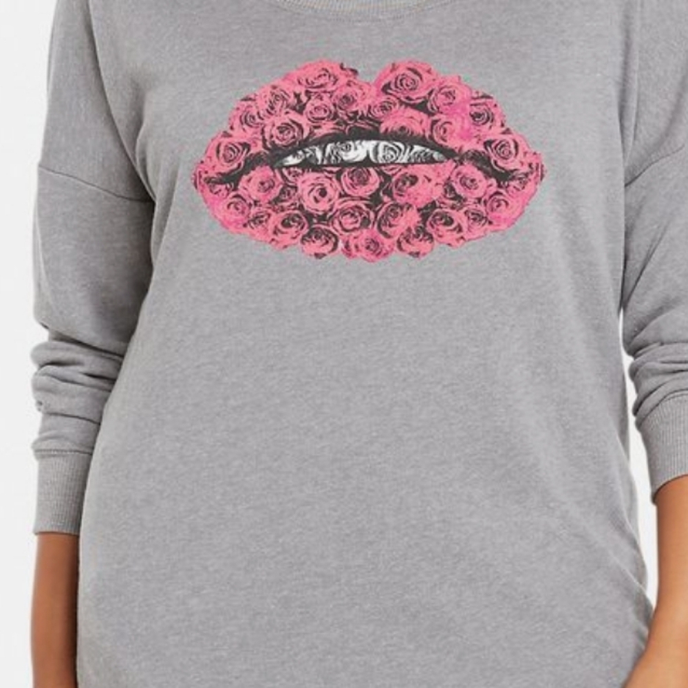 Torrid, Rose Lips Floral Modern Pop Design, comfy Sexy gray Sweatshirt - Picture 2 of 8